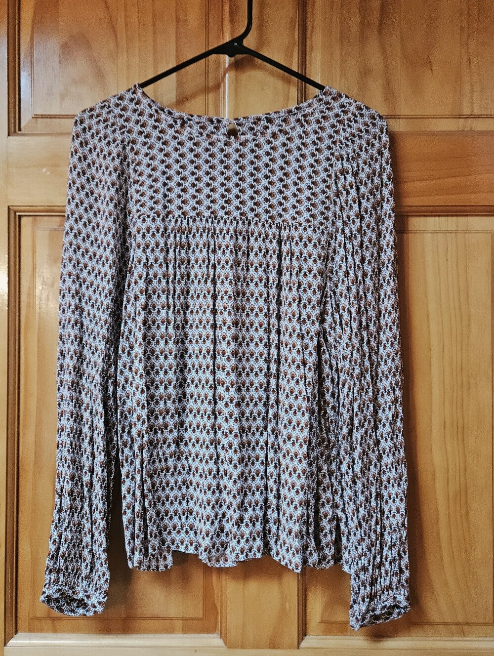 LOFT Orange Floral Print Long-Sleeve Blouse